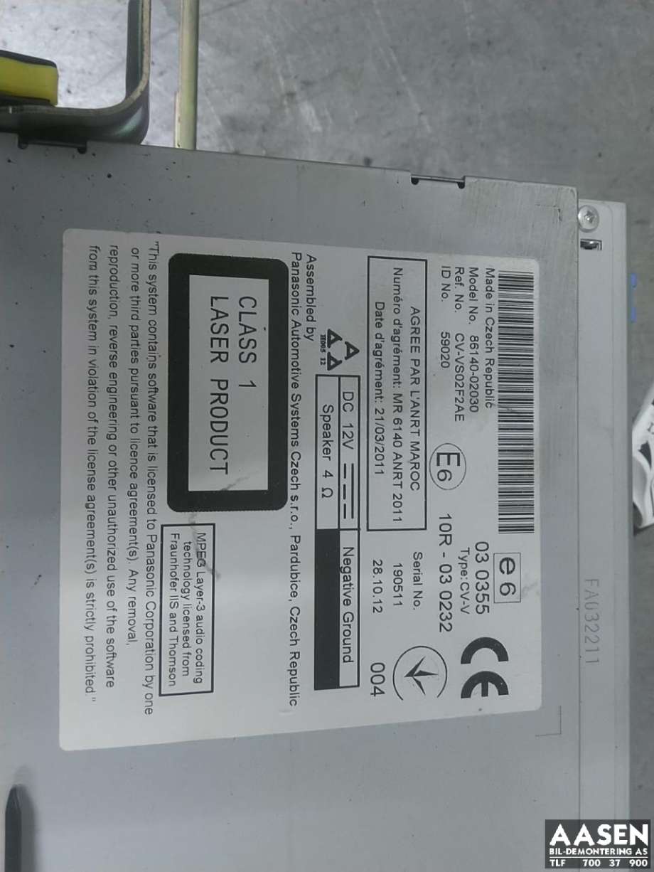 Bilstereo navigasjon til Toyota Auris 2013-2015 (Type II, Fase 1)  (86140-02030|)