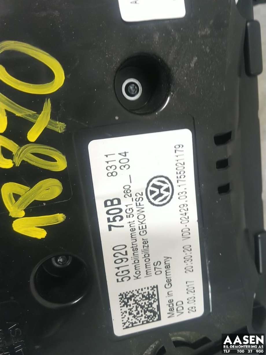 Instrumentpanel til VW Golf VII 2012-2017 (Fase 1) (5G1 920 750 B|)