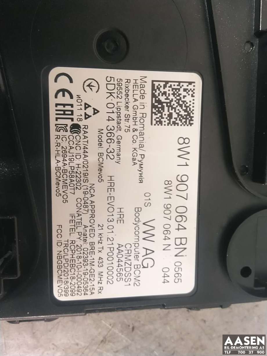 Styreenhet comfort (BCM) til Audi A4, Allroad 2016-->> (Type II) (B9) (B9) (8W1907064BN|)