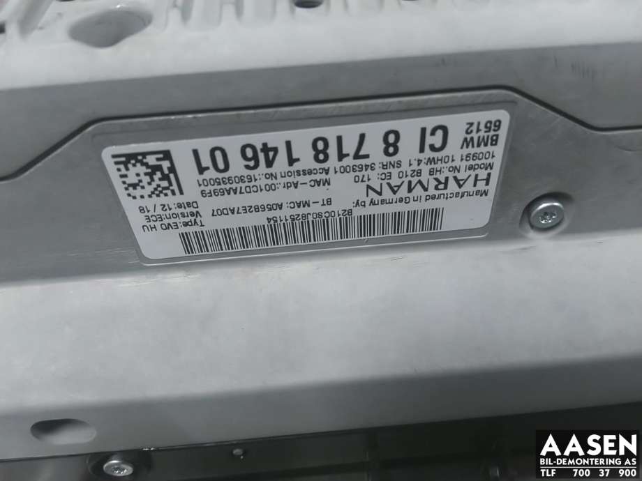 Bilstereo til BMW 5-Serie 2017-->> (G30/G31) (G30/G31) (HARMAN|65 12 CI 718 146 01|65 12 5 A24 038|65 12 5 A7E 6C9)