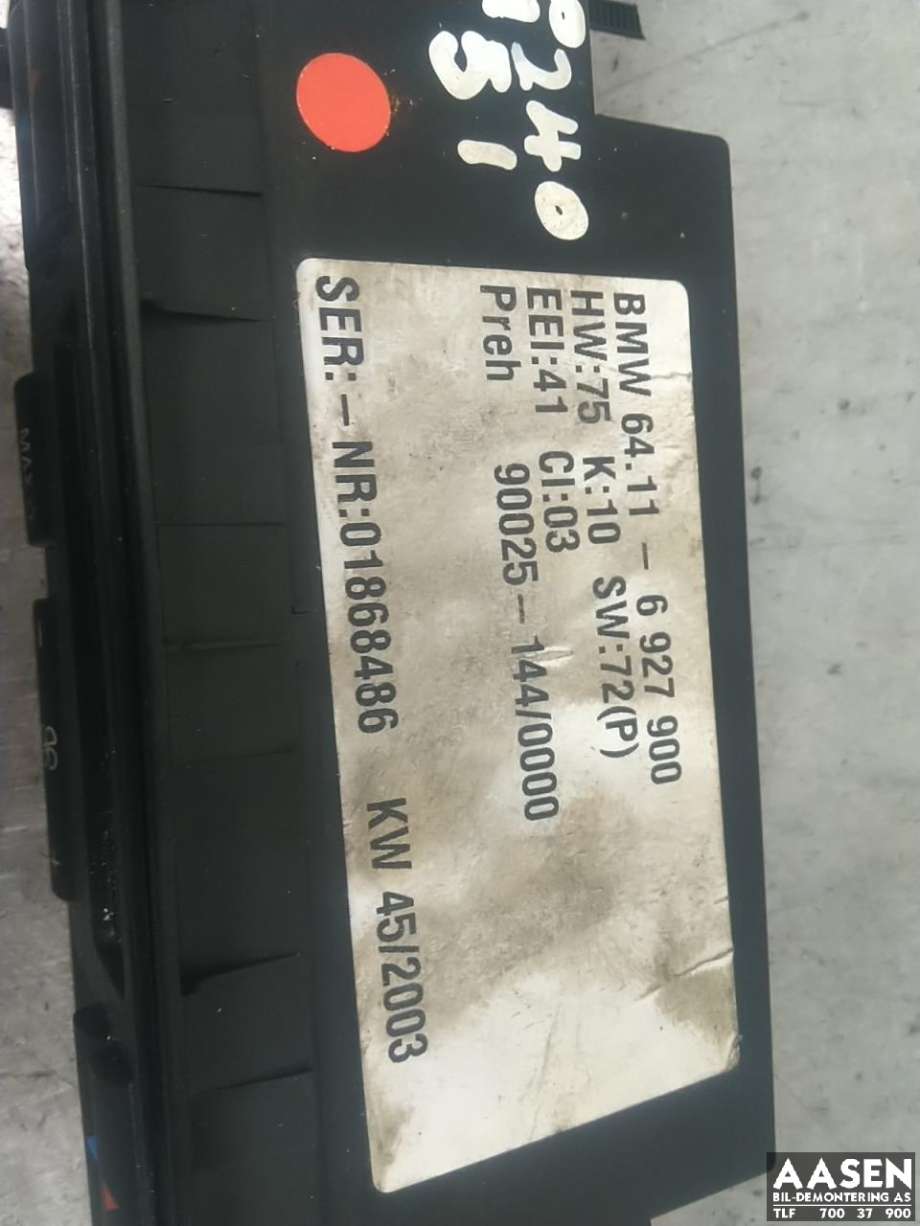 Varmeapparat betjening til BMW X5 2000-2006 (E53) (E53) (64 11 6 927 899|)