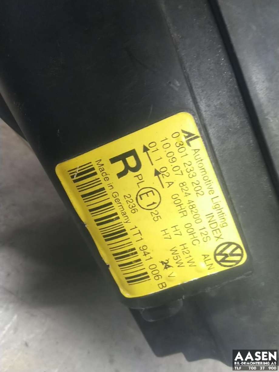 Frontlykt høyre halogen til VW Touran 2007-2010 (Type I, Fase 2)  (1T1 941 006 B|)
