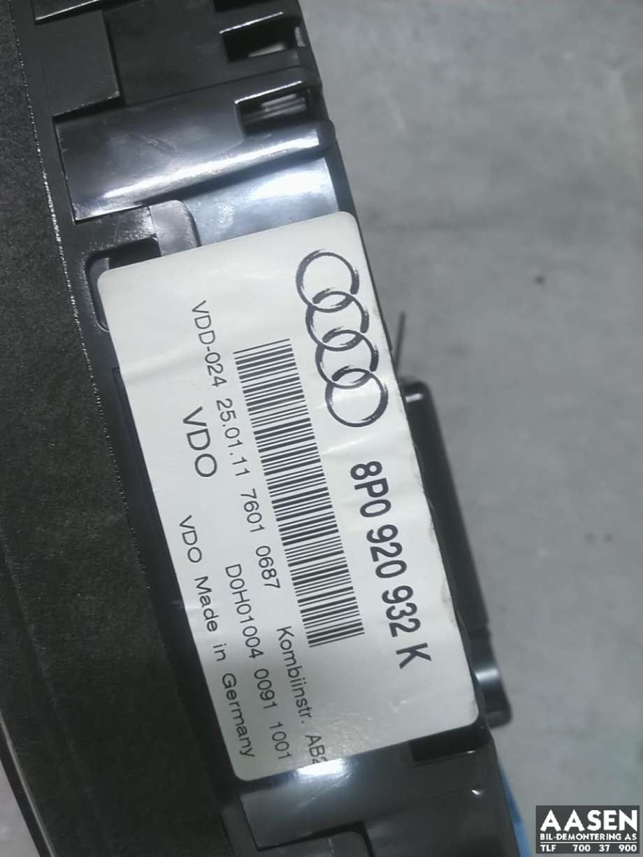 Instrumentpanel til Audi A3 2009-2012 (Type II, Fase 2)  (8P0 920 932 KX|8P0 920 932 K|)