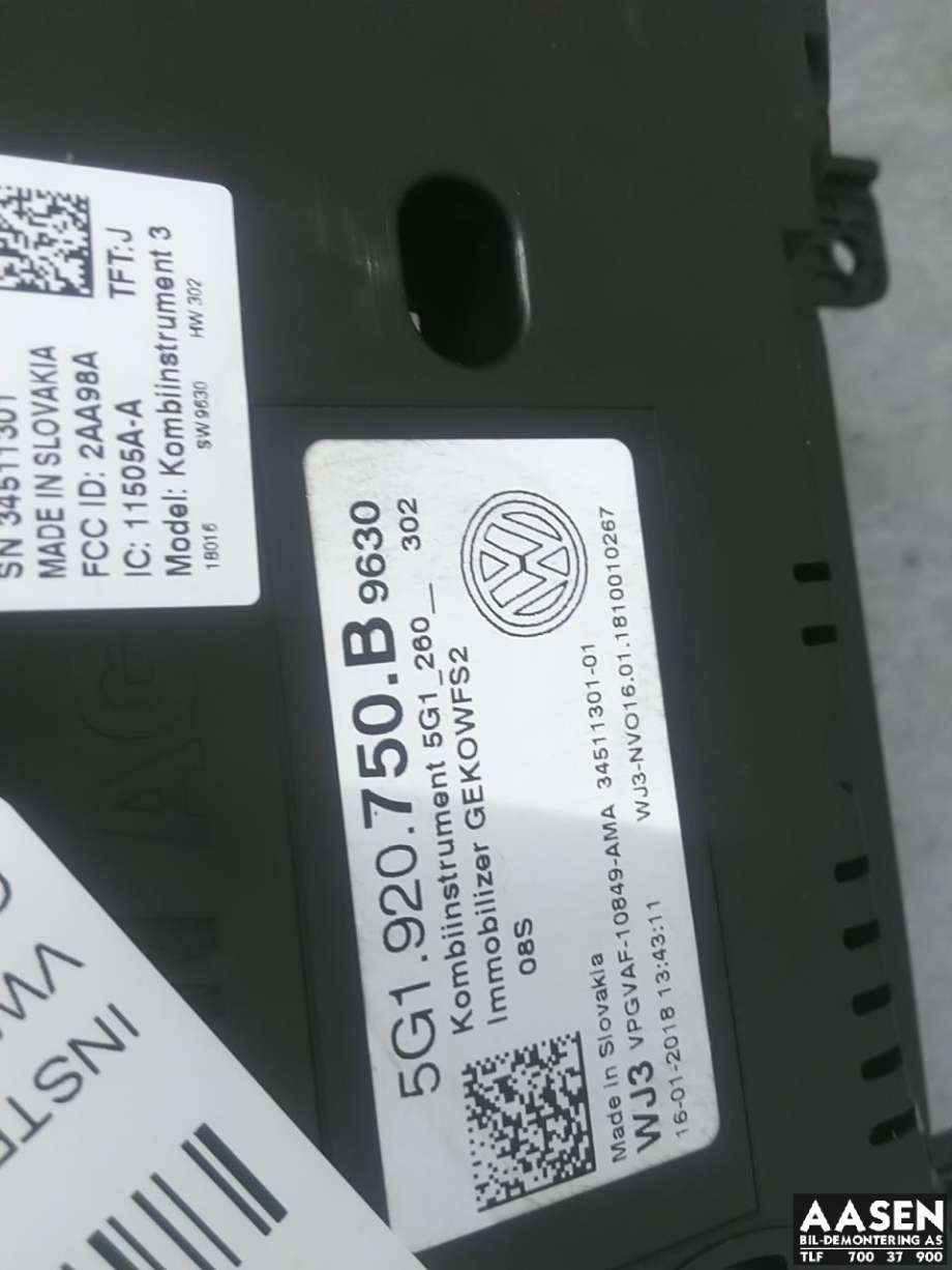 Instrumentpanel til VW Golf VII 2017-2020 (Fase 2)  (5G1 920 750 B|)