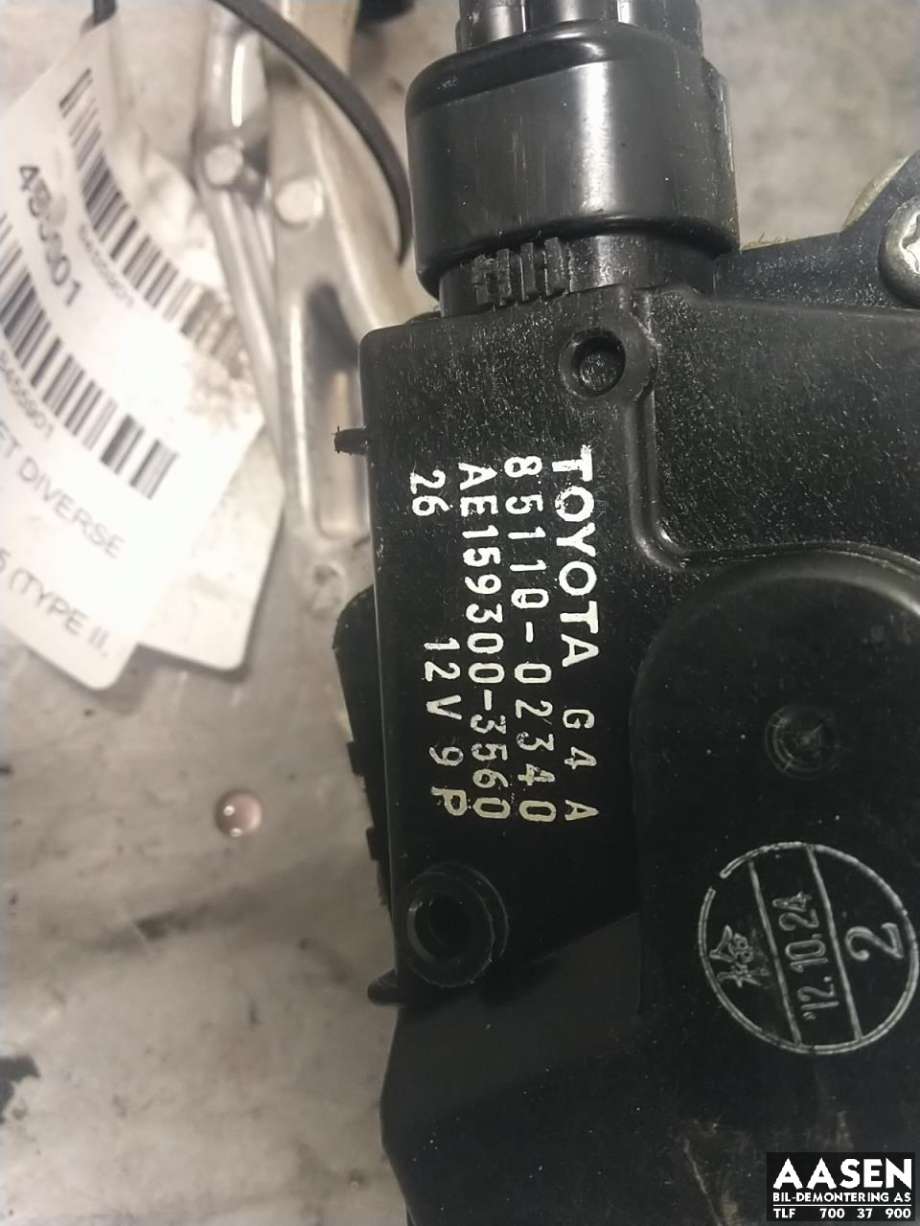 Viskermotor frontrute komplett m/overføring til Toyota Auris 2013-2015 (Type II, Fase 1)  (8515002300|8511002340|)