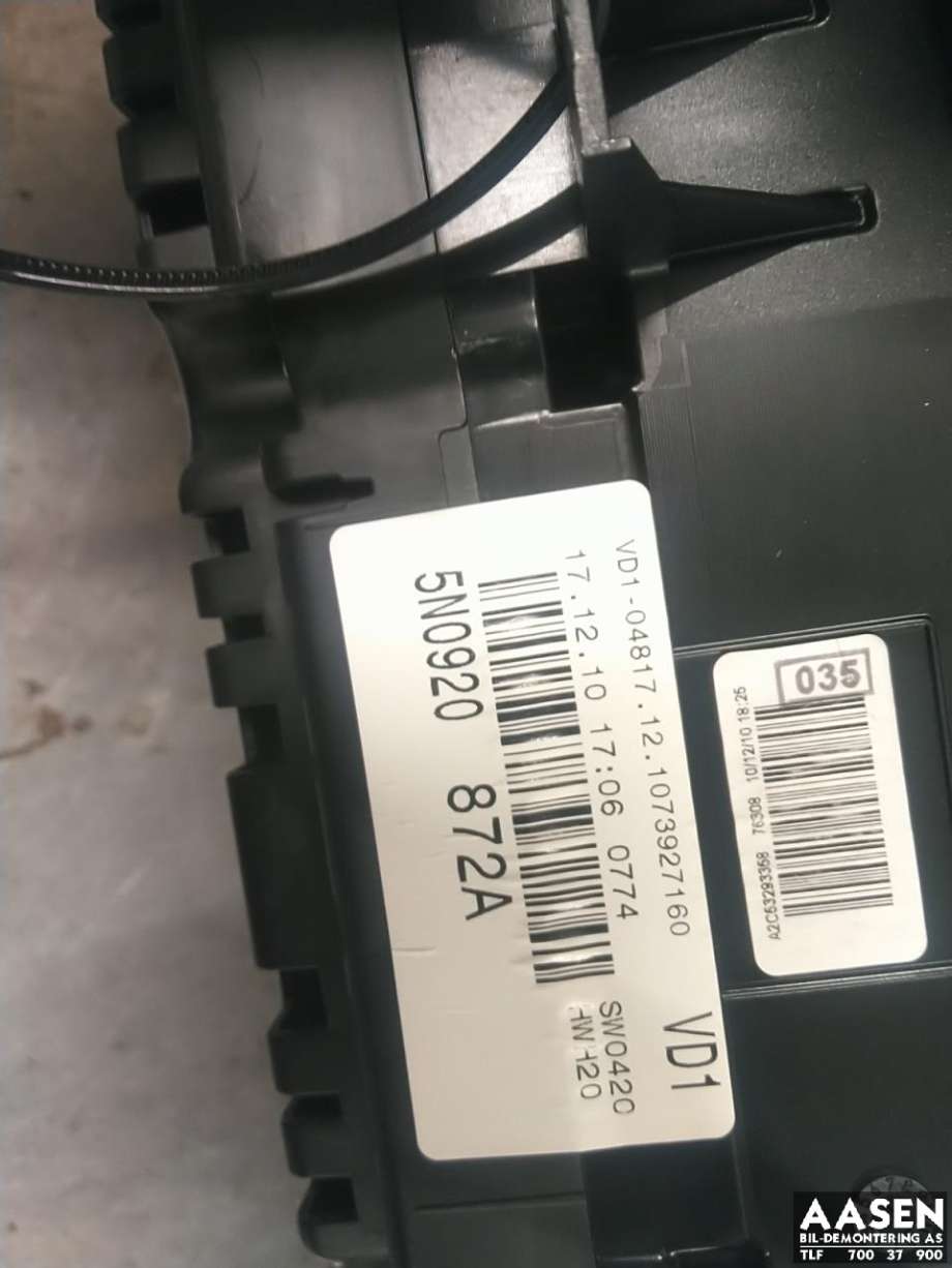 Instrumentpanel til VW Tiguan 2007-2011 (Type I, Fase 1)  (5N0 920 872 A|5N0 920 872 AX|)