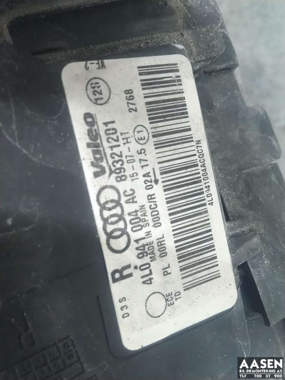 Frontlykt høyre xenon til Audi Q7 2010-2015 (Type I, Fase 2)  (4L0 941 030 AC|)
