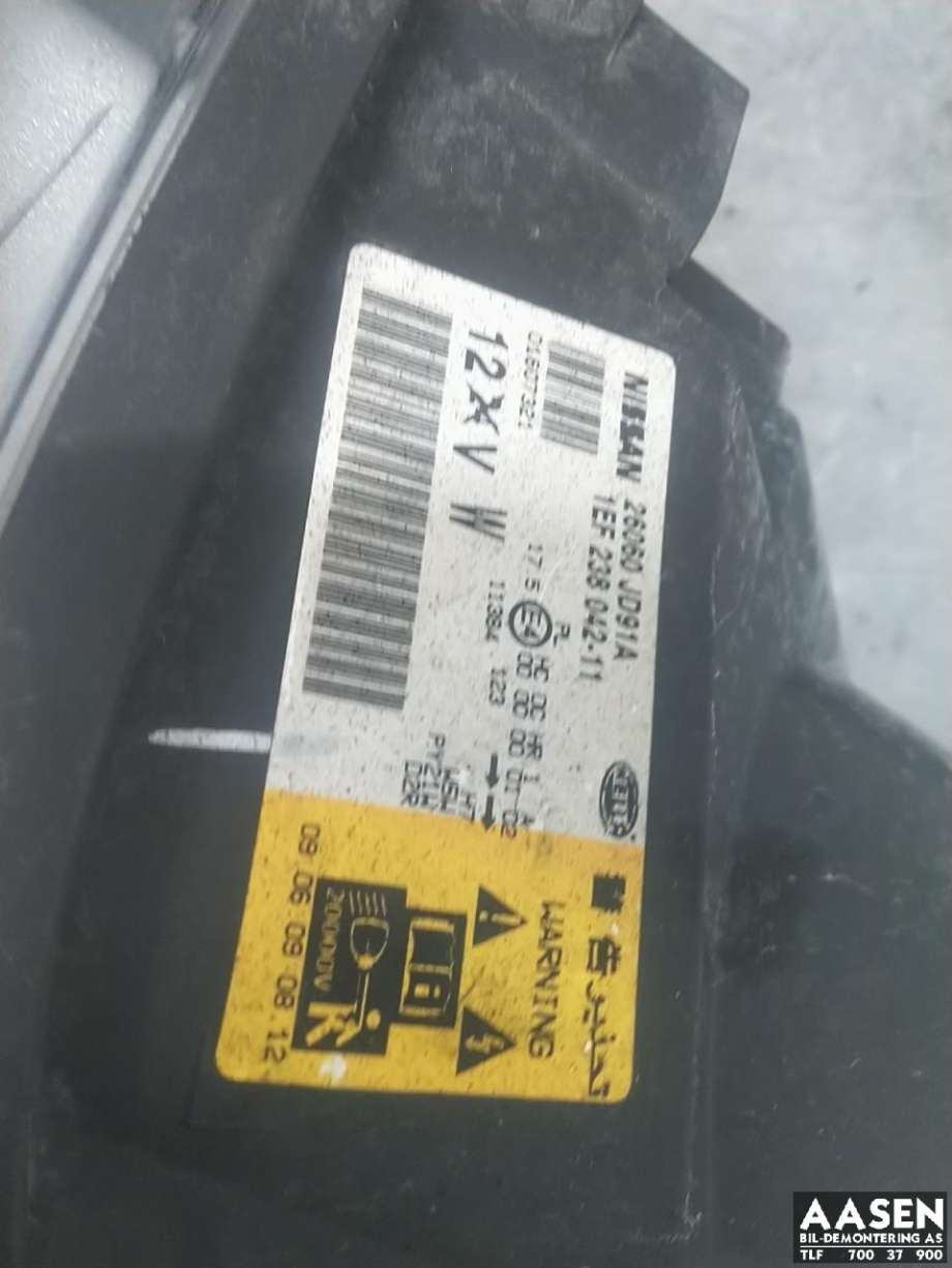 Frontlykt venstre xenon til Nissan Qashqai 2007-2010 (Type I, Fase 1)  (26060JD91A|26060JD91B|)