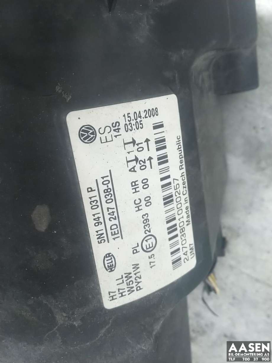 Frontlykt venstre halogen til VW Tiguan 2007-2011 (Type I, Fase 1)  (5N1 941 031 AB|)