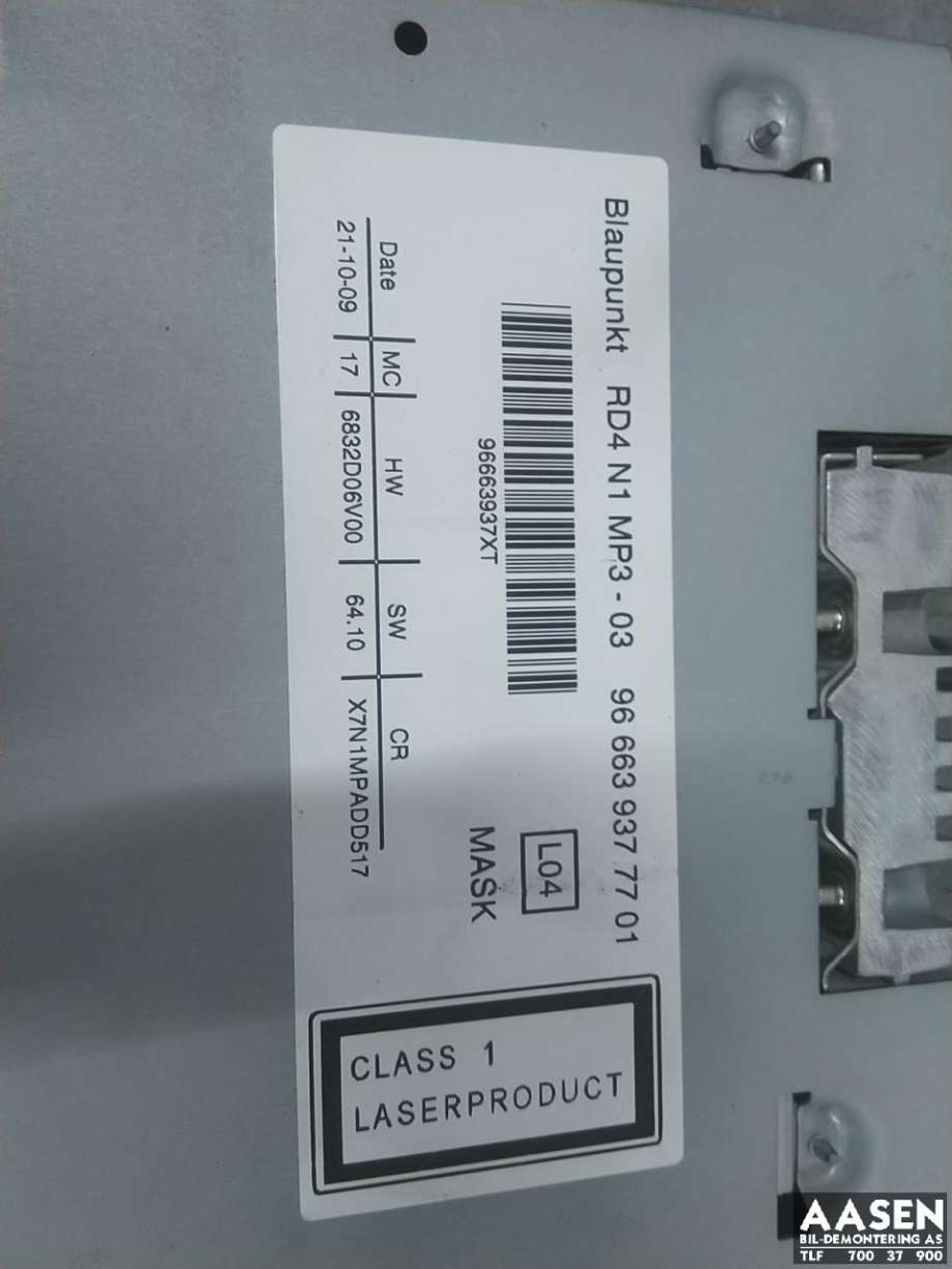 Bilstereo til Citroën Berlingo 2008-2015 (Type II, Fase 1) (6574 PP|16 142 014 80|6574 PQ)