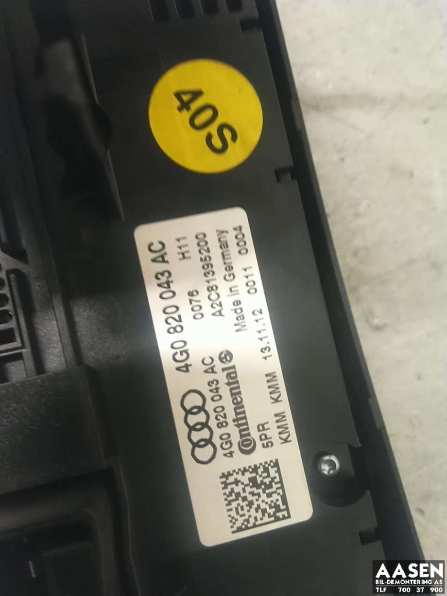 Varmeapparat betjening til Audi A6 2011-2014 (Type IV, Fase 1) (C7) (C7) (4G0 820 043 AC|)