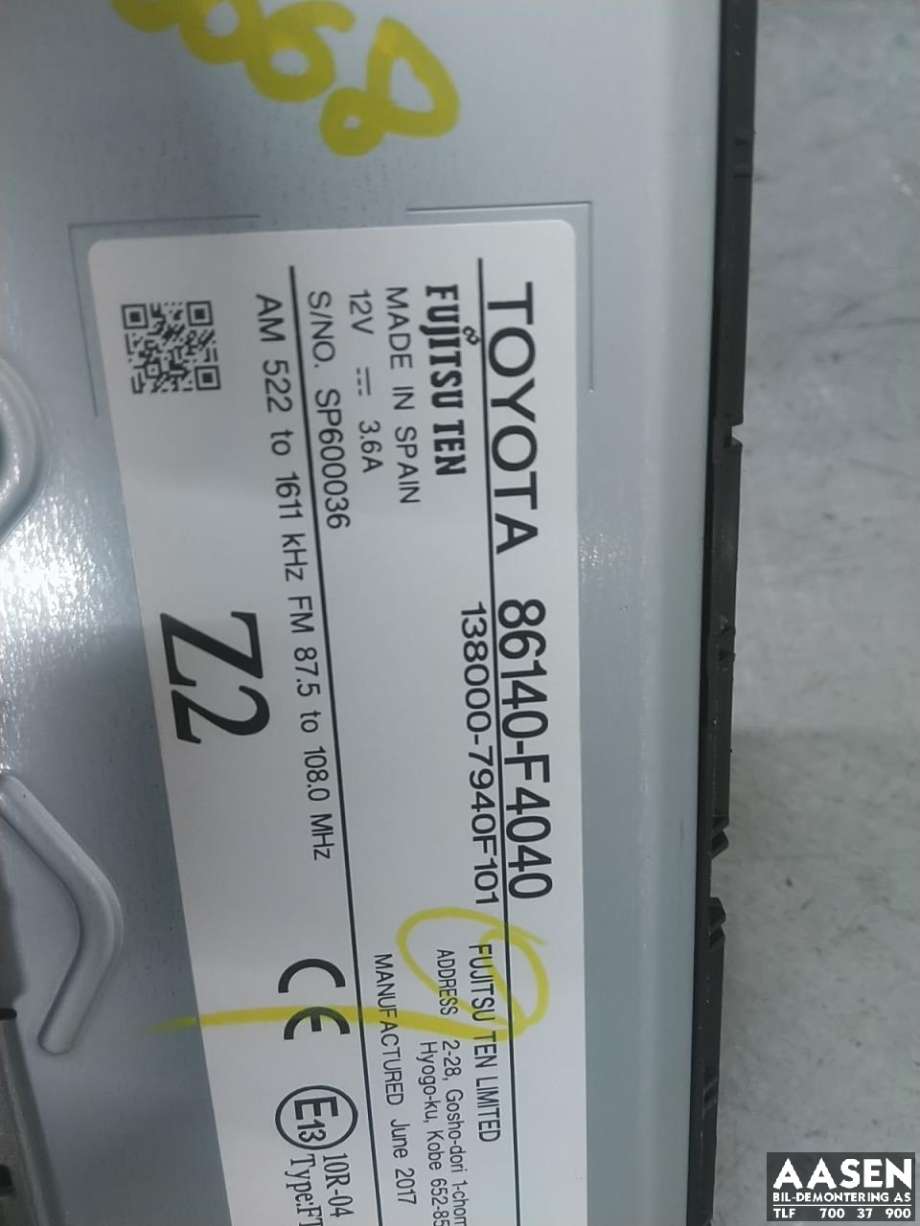 Bilstereo navigasjon skjerm til Toyota C-HR 2016-->>  (86140F4040|)