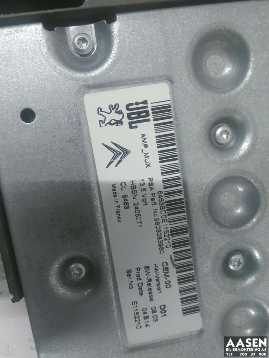 Bilstereo forsterker til Peugeot 508 2011-2014 (Type I, Fase 1)  (98 030 839 80|)