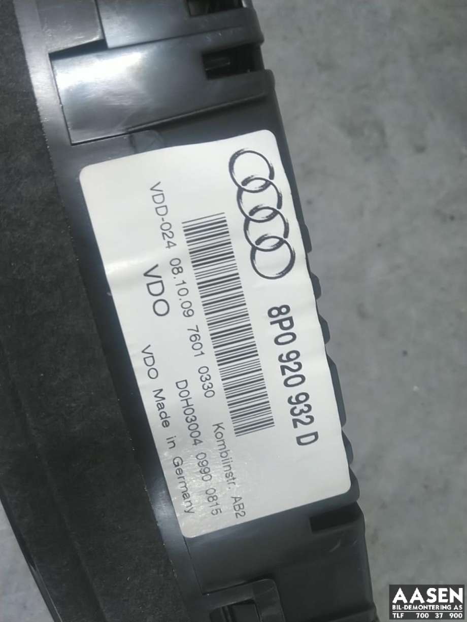 Instrumentpanel til Audi A3 2009-2012 (Type II, Fase 2)  (8P0 920 932 D|8P0 920 932 DX|)