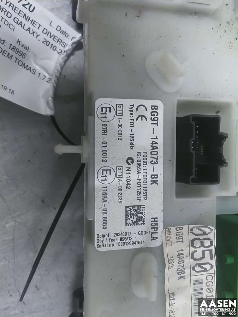 Sikringsboks kupe til Ford Galaxy 2010-2015 (Type III, Fase 2)  (1861473|BG9T-14A073-BK|)