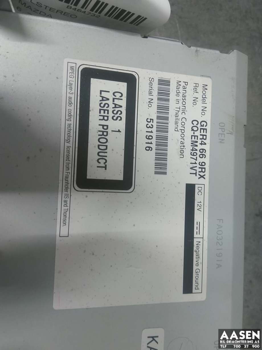 Bilstereo til Mazda 6 2010-2013 (Type II, Fase 2)