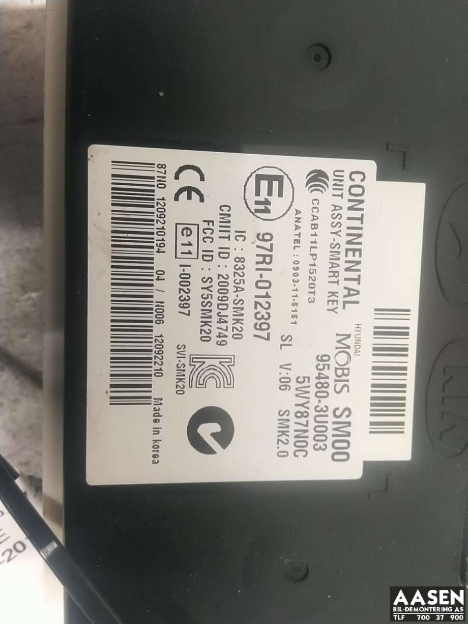 Styreenhet nøkkelfri/keyless til Kia Sportage 2010-2016 (Type III)  (95480 3U003|)