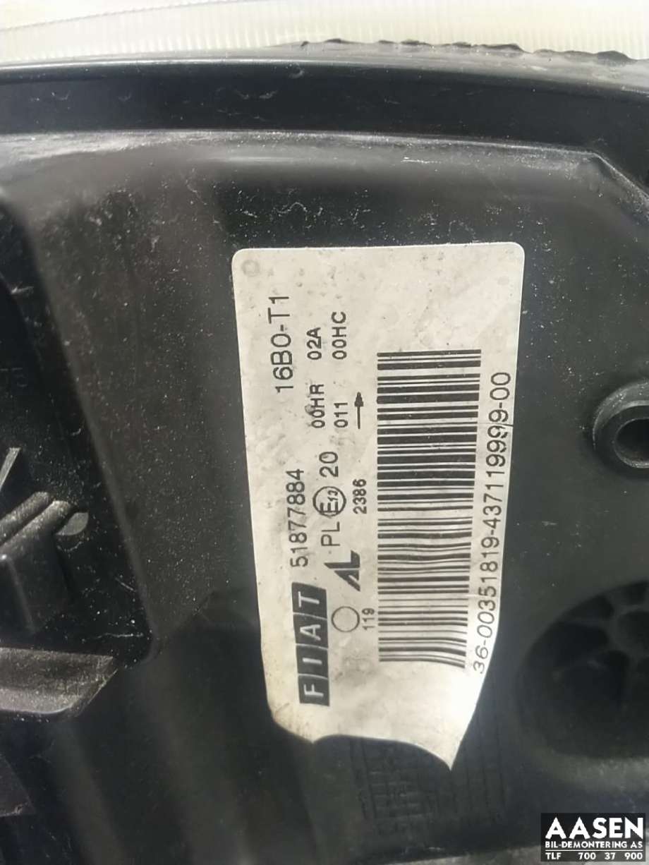 Frontlykt venstre halogen til Fiat Bravo/Brava 2007-2011 (51877884|)