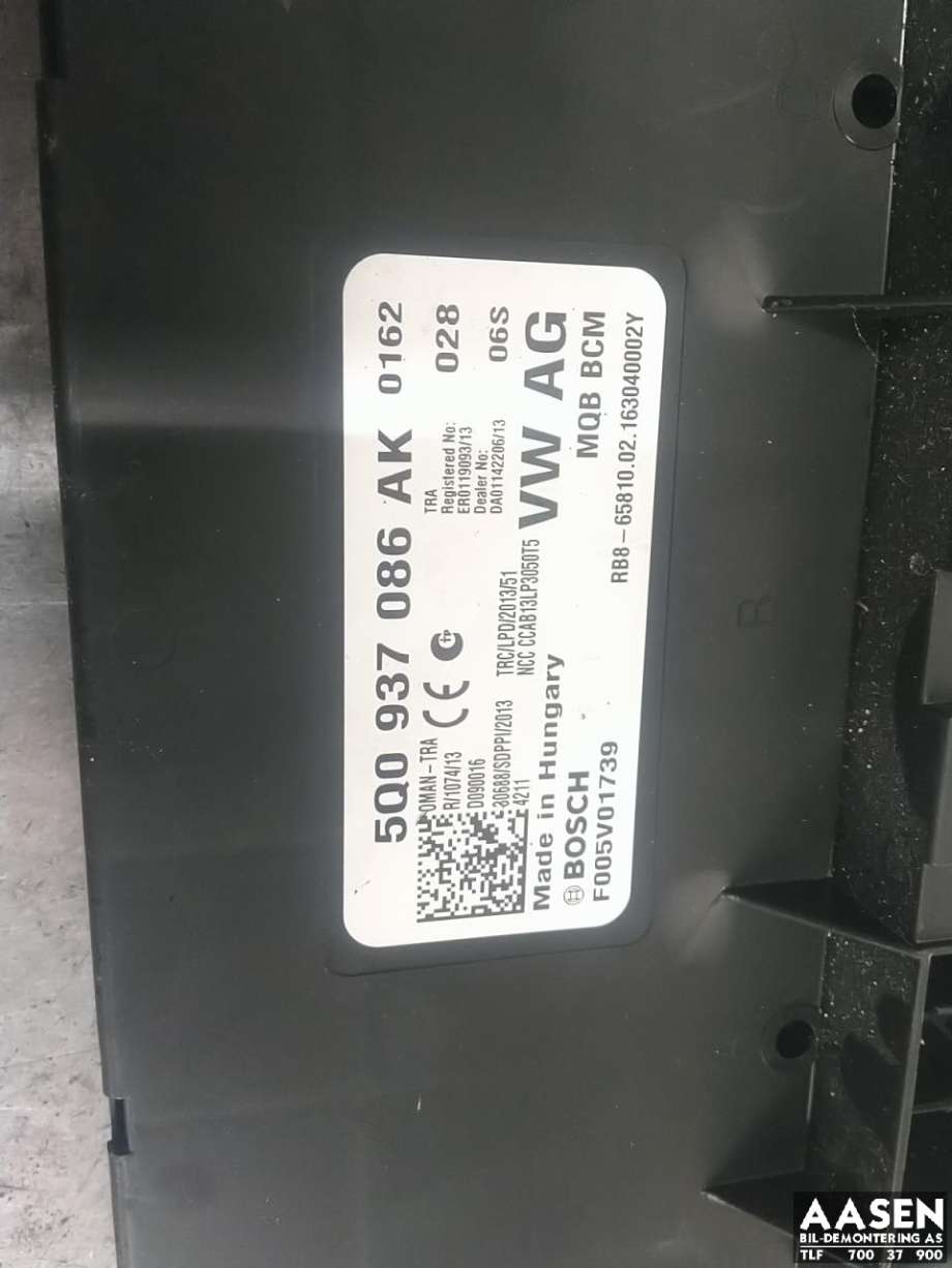 Styreenhet comfort (BCM) til Škoda Octavia 2013-2016 (Type III, Fase 1)  (5Q0 937 086 AK|)