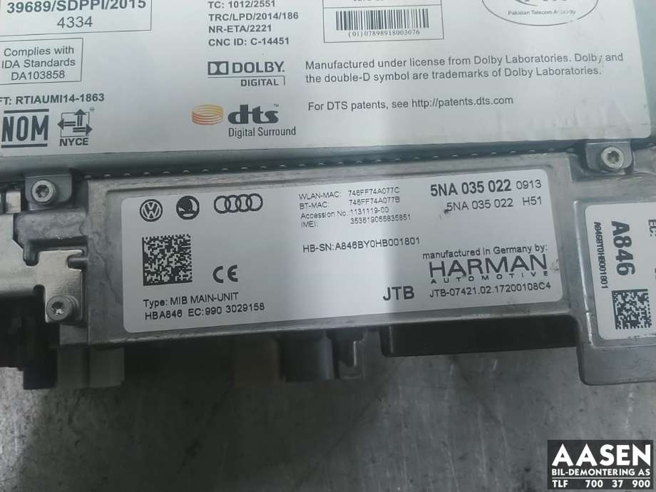 Bilstereo til VW Golf VII 2017-2020 (Fase 2)  (5NA 035 022|)