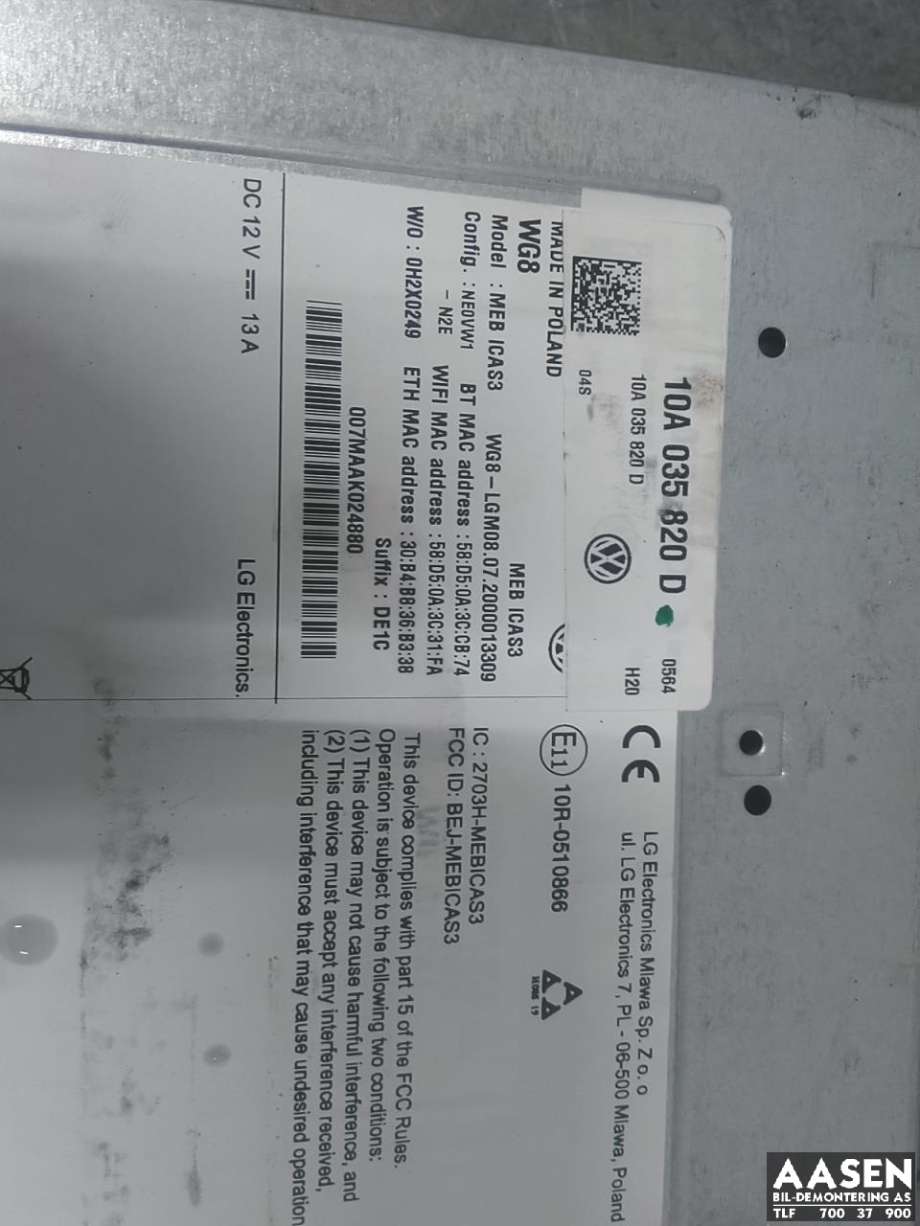 Bilstereo navigasjon til VW ID.3 2020-->> (10A 035 820 D|10A 035 820 J|)