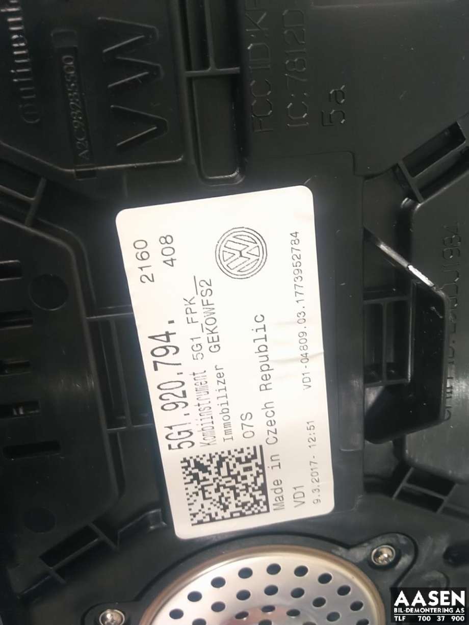 Instrumentpanel til VW Golf VII 2017-2020 (Fase 2) (5G1 920 794|)