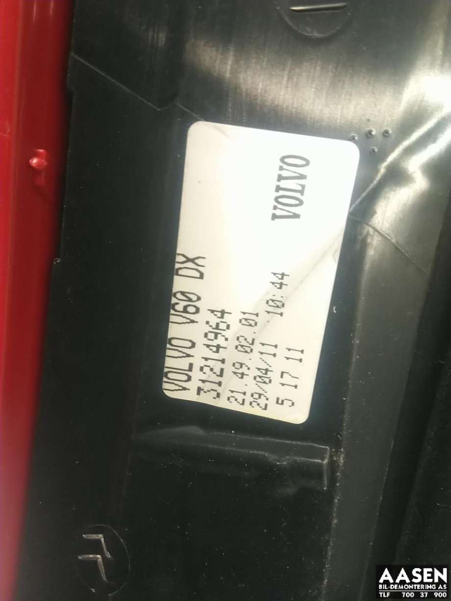 Baklykt høyre til Volvo V60 2010-2013 (Type I, Fase 1) (31395929|)