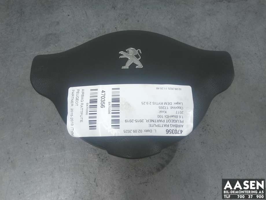 Airbag rattpute til Peugeot Partner, 2015-2019 (Type II, Fase 2)  (96 773 144 ZD)