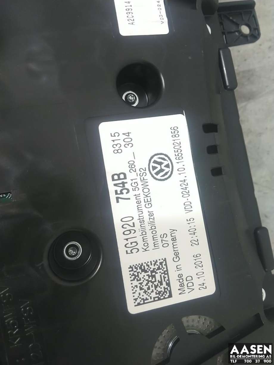 Instrumentpanel til VW Golf VII 2017-2020 (Fase 2)  (5G1 920 754 B|)
