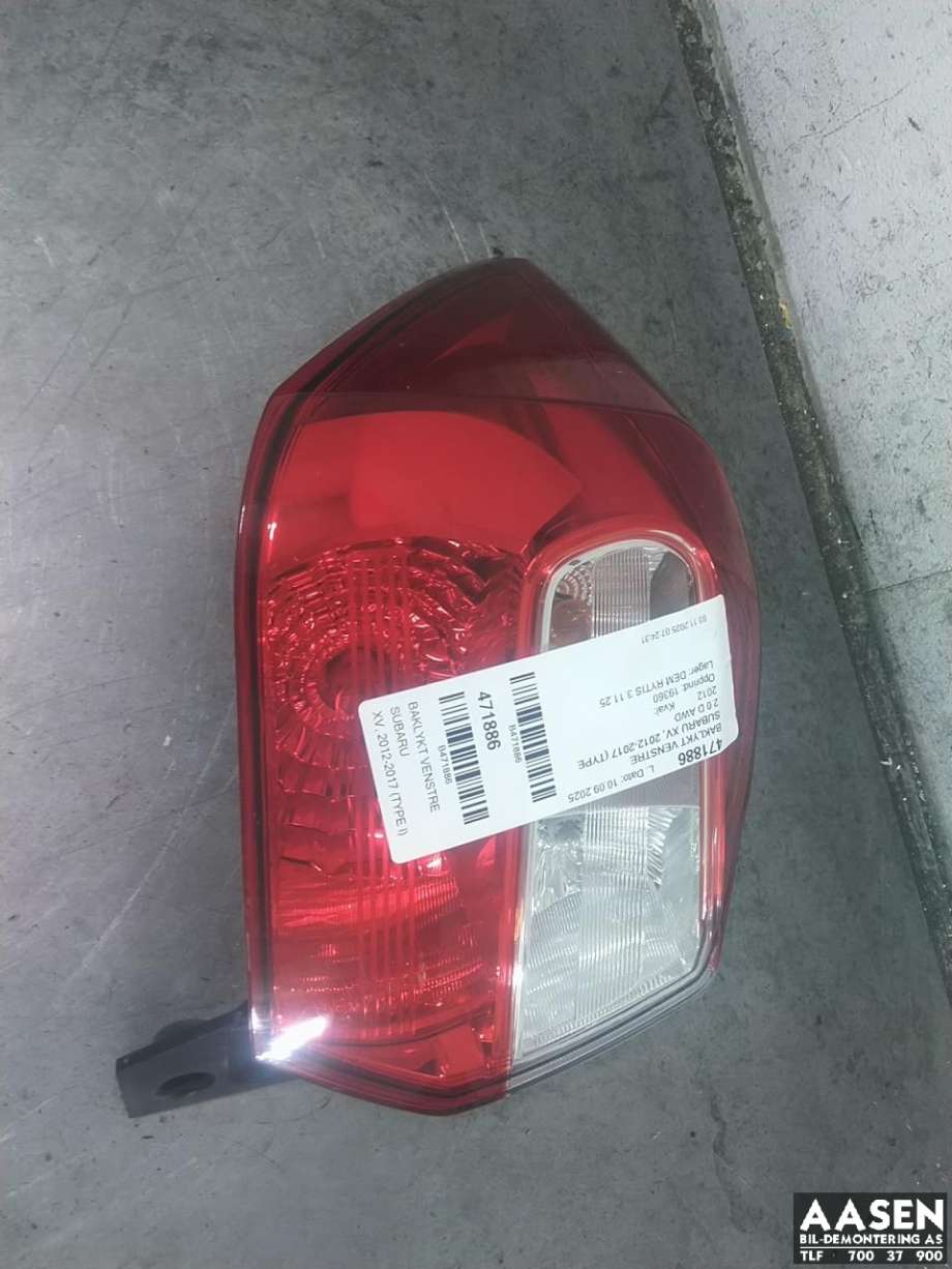 Baklykt venstre til Subaru XV, 2012-2017 (Type I)  (84912FJ050)