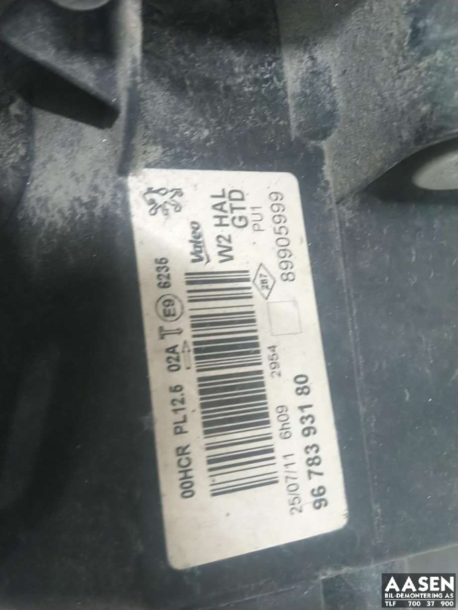 Frontlykt venstre xenon til Peugeot 508 2011-2014 (Type I, Fase 1)  (6208 W3|96 783 931 80|)