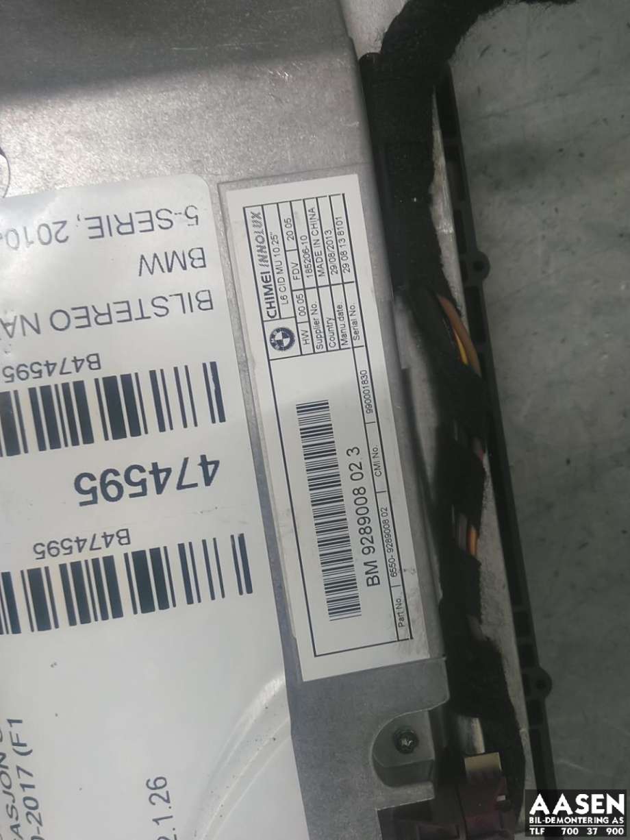 Bilstereo navigasjon skjerm til BMW 5-Serie 2010-2017 (F10/F11) (F10/F11) (65 50 9 321 016|)