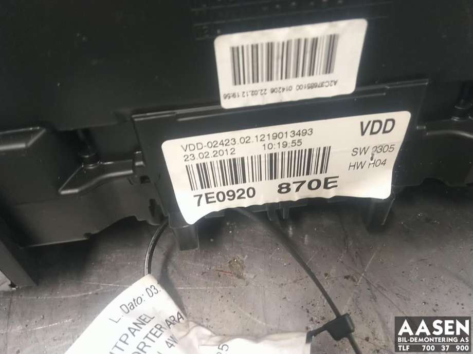 Instrumentpanel til VW Transporter / Caravelle 2009-2015 (Fase 2) (T5) (T5) 