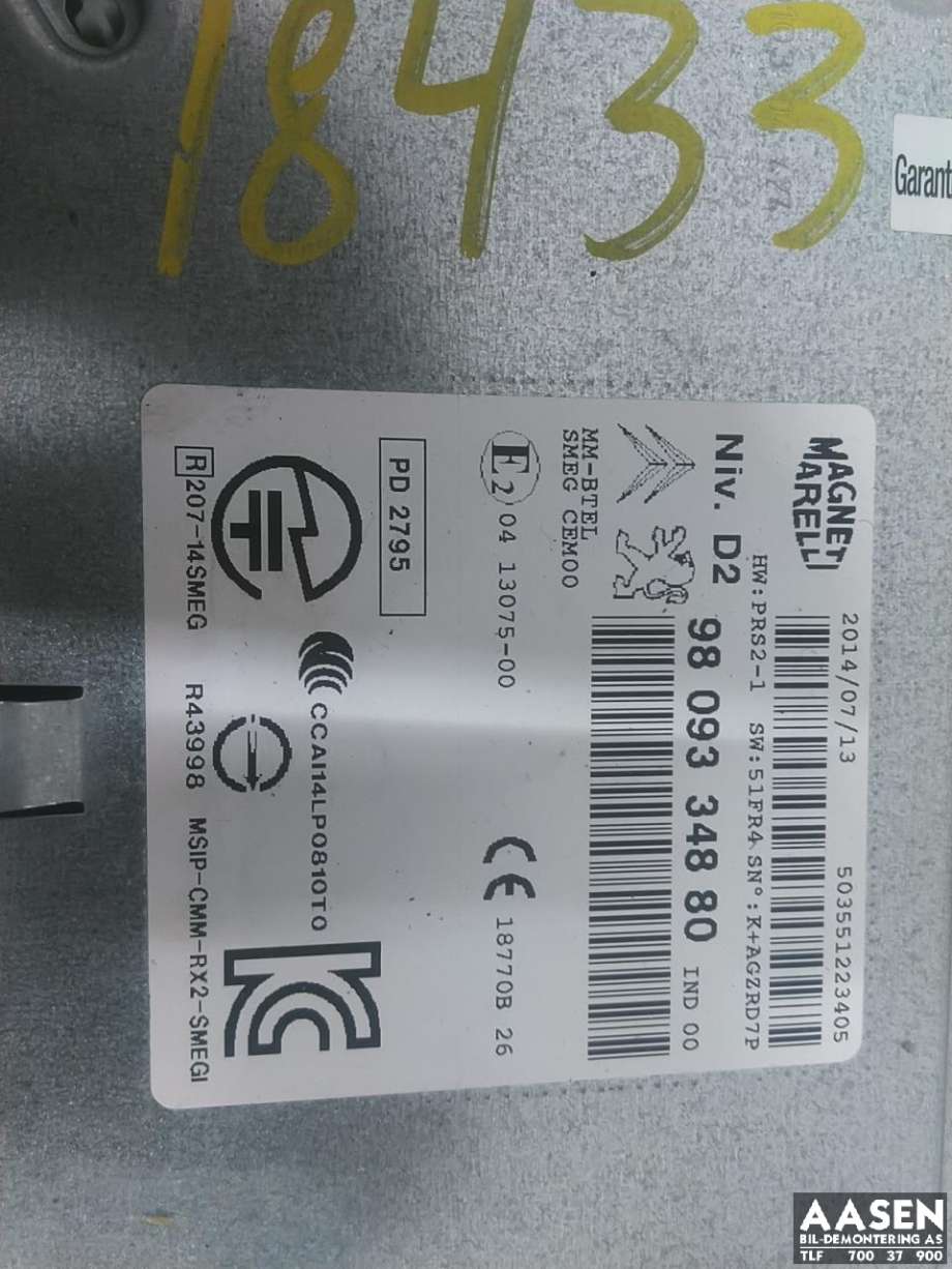 Bilstereo til Citroën C4, Picasso 2013-2018 (Type II)  (16 133 517 80|16 800 114 80|16 133 530 80)