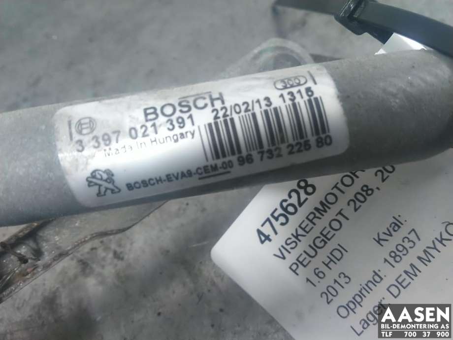 Viskermotor frontrute komplett m/overføring til Peugeot 208 2012-2019 (Type I)