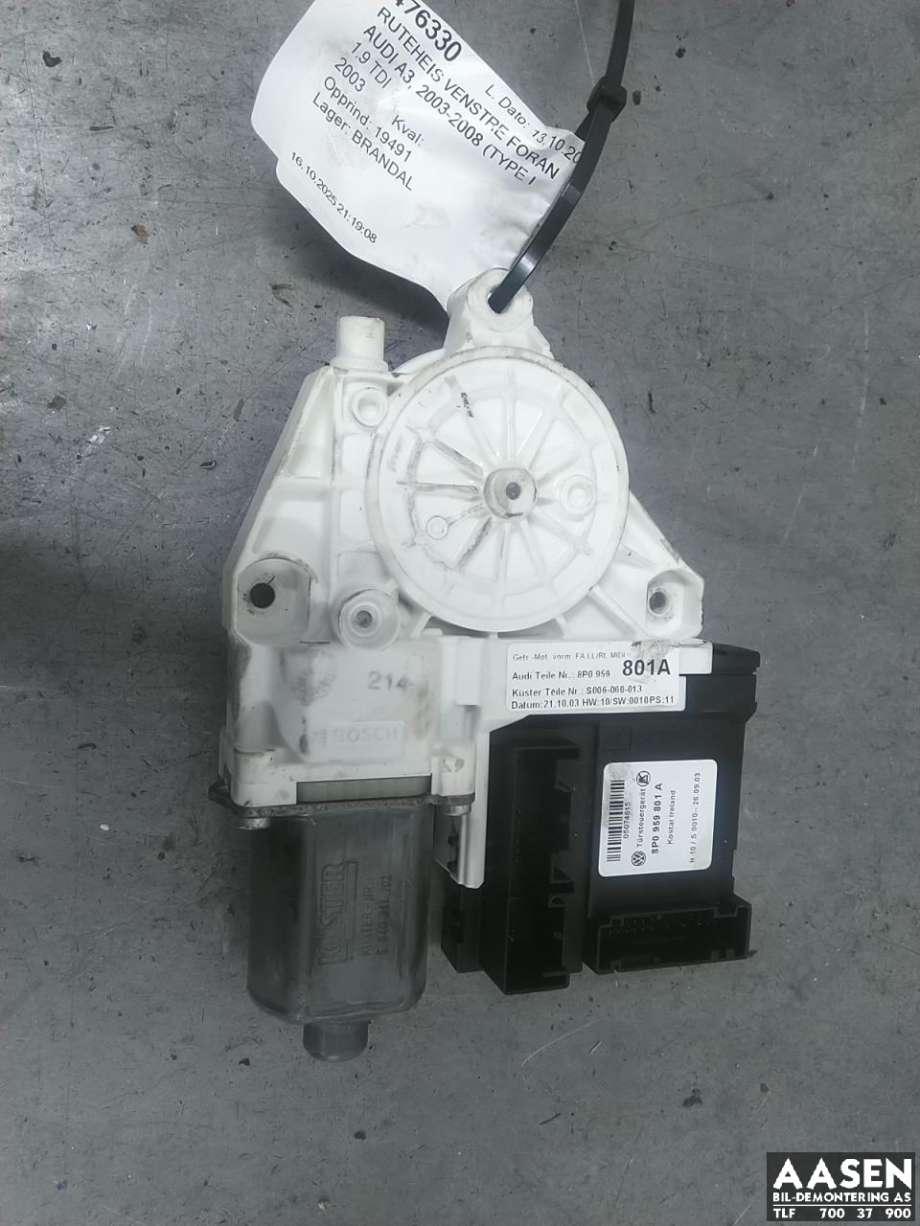 Ruteheis, kun motor, venstre foran til Audi A3, 2003-2008 (Type II, Fase 1)  (8P0 959 801 L)