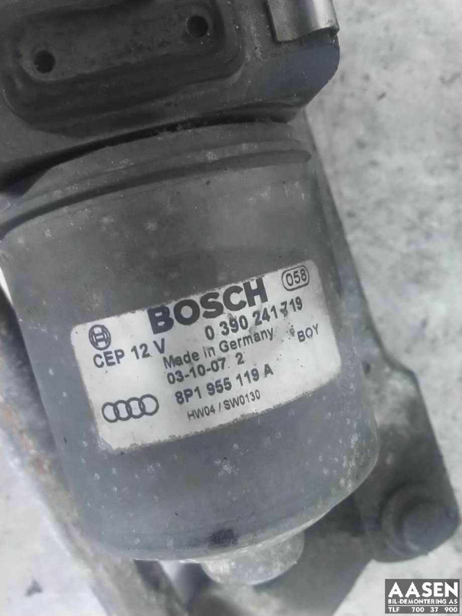 Viskermotor frontrute komplett m/overføring til Audi A3 2003-2008 (Type II, Fase 1)  (8P1 955 023 Q|)