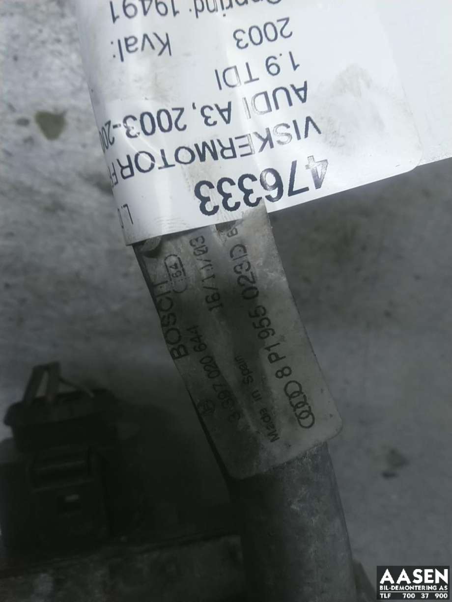 Viskermotor frontrute komplett m/overføring til Audi A3 2003-2008 (Type II, Fase 1)  (8P1 955 023 Q|)
