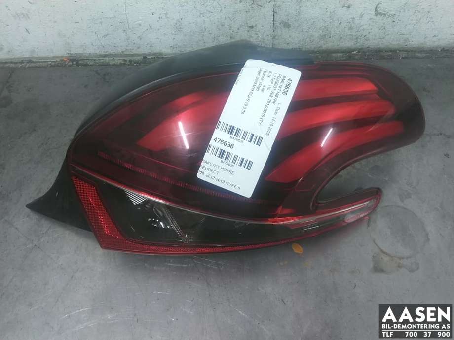 Baklykt høyre til Peugeot 208, 2012-2019 (Type I)  
