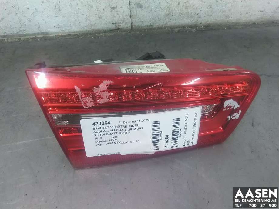 Baklykt venstre indre til Audi A6, Allroad, 2012-2014 (Type III, Fase 1) (C7) (C7) (4G9 945 093 B)