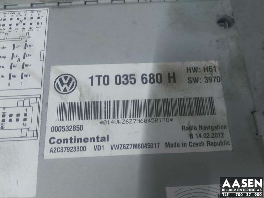 Bilstereo til VW Touran 2010-2015 (Type I, Fase 3)