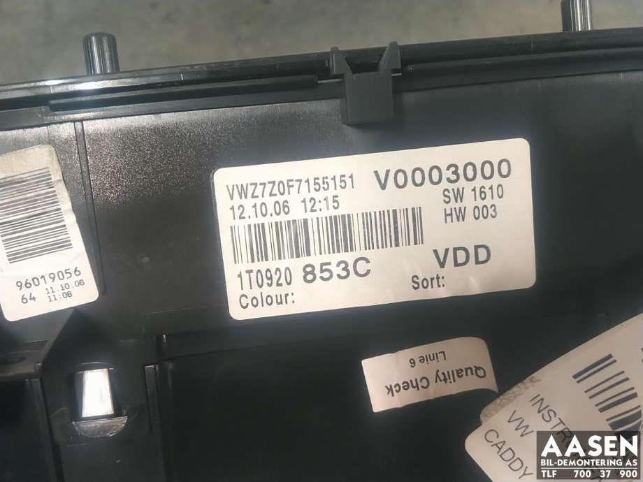 Instrumentpanel til VW Caddy 2004-2010 (Type III, Fase 1) (1T0 920 853 CX|)