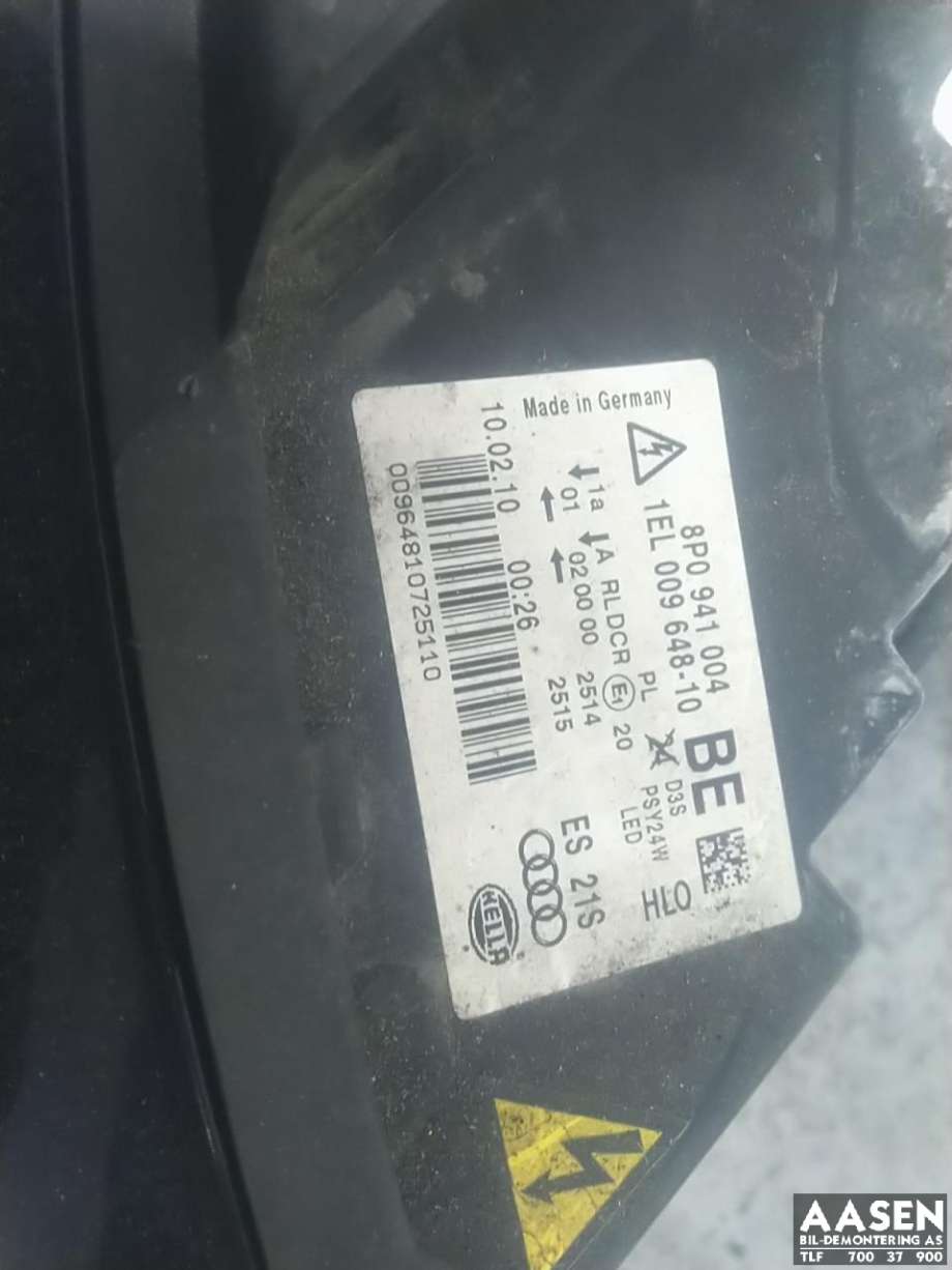 Frontlykt høyre xenon til Audi A3 2009-2012 (Type II, Fase 2)  (8P0 941 030 BM|8P0 941 030 BT|)