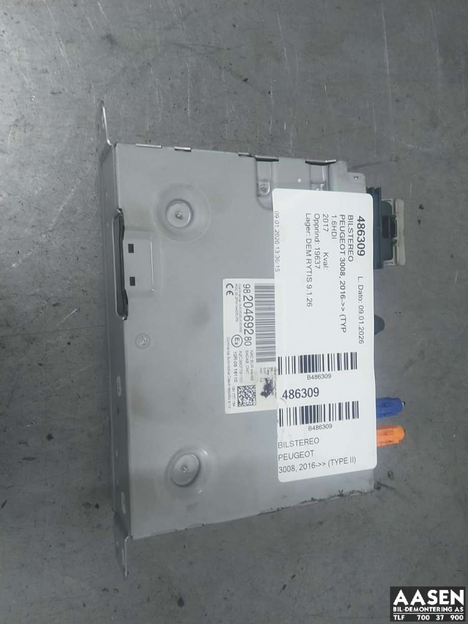 Bilstereo til Peugeot 3008, 2016-->> (Type II)  