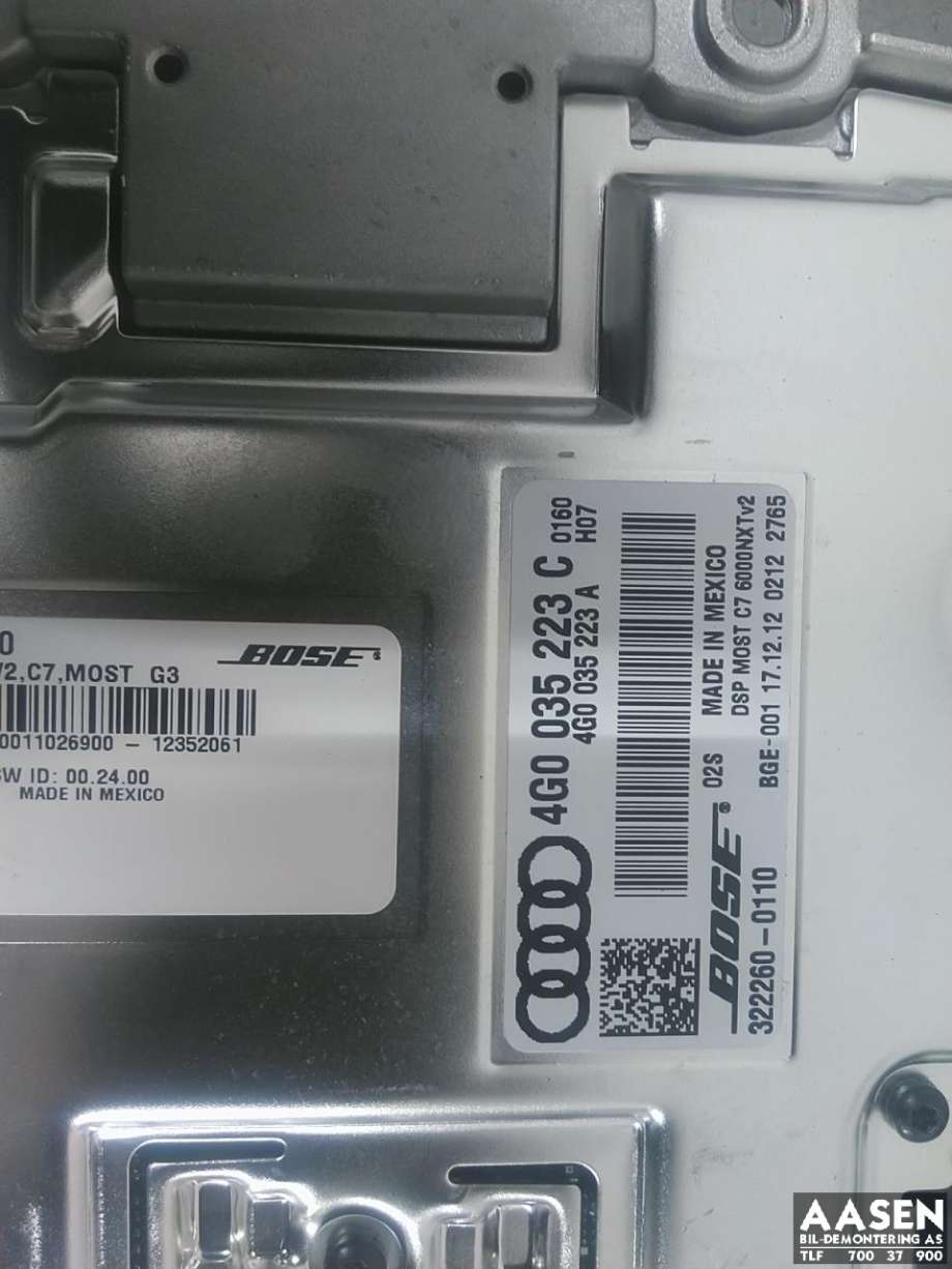Bilstereo forsterker til Audi A6, Allroad 2012-2014 (Type III, Fase 1) (C7) (C7) (BOSE|4G0 035 223 C|)