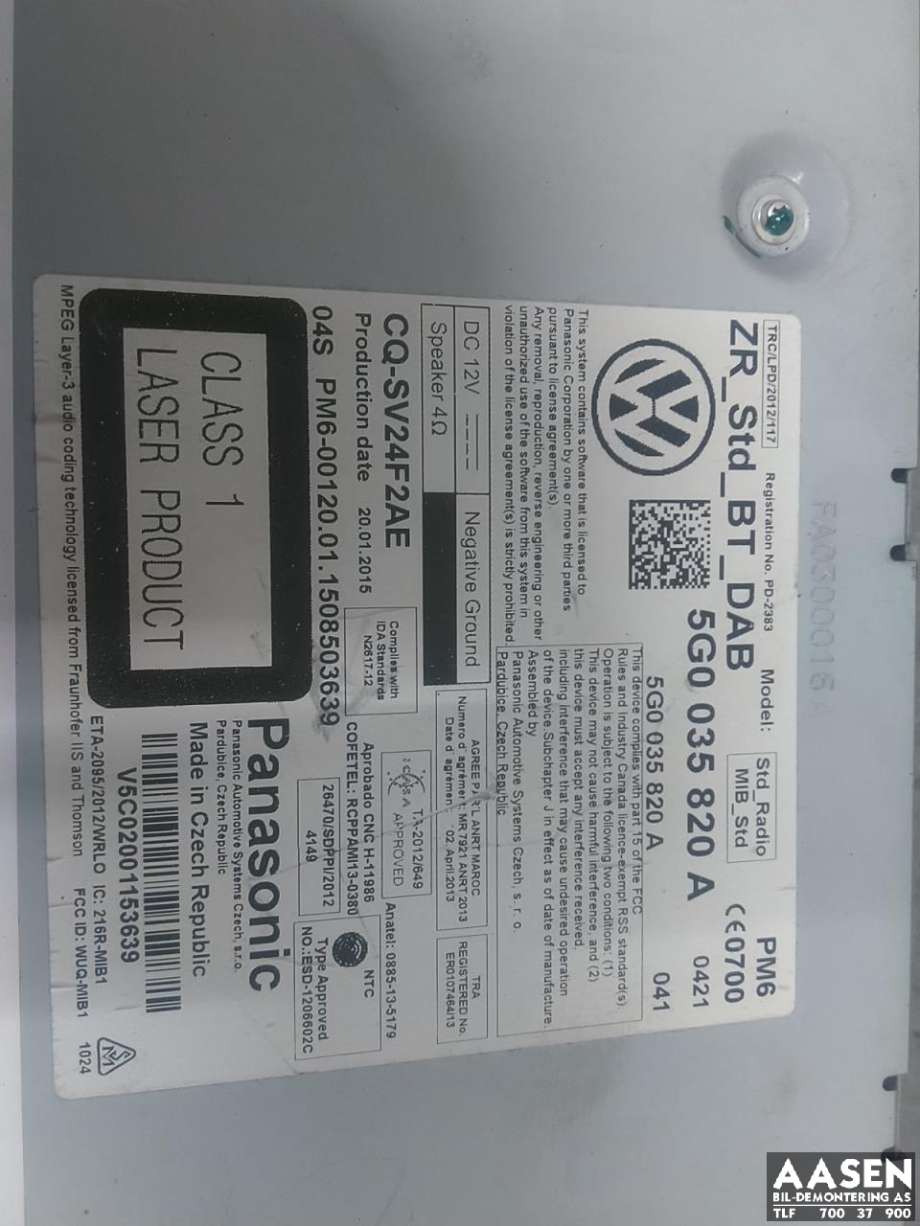 Bilstereo til VW Golf VII 2012-2017 (Fase 1)  (5G0 919 605|)