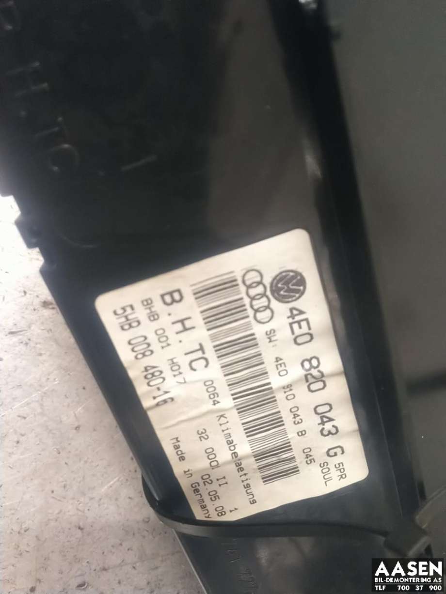 Varmeapparat betjening til Audi A8 2003-2010 (Type II) (4E0 820 043 G|)