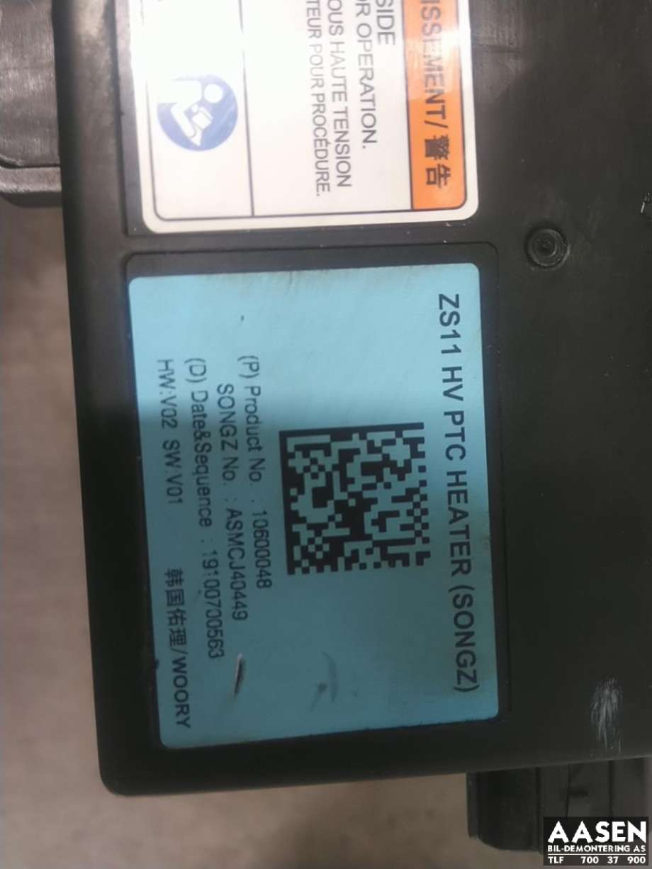 Varmeapparat register til MG ZS EV 2019-2021 (Type I, Fase 1)  