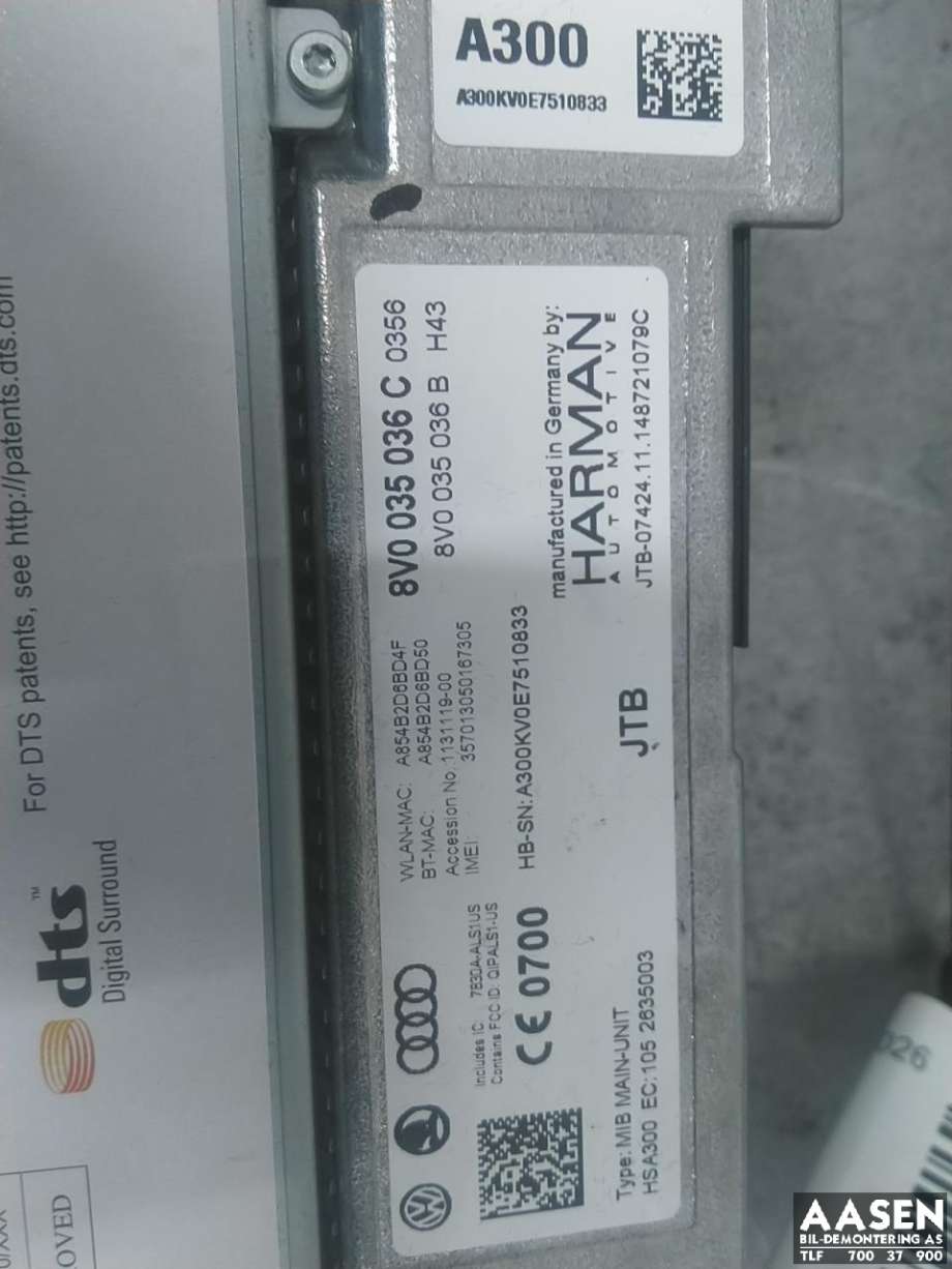 Bilstereo til Audi A3 2012-2016 (Type III, Fase 1)  