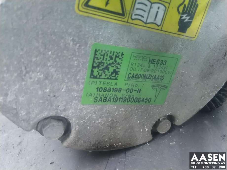 Aircondition kompressor elbil til Tesla Model 3 2018-2023 (Fase 1)  (1088198-00-N|)